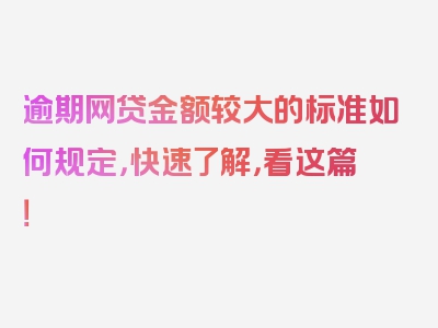 逾期网贷金额较大的标准如何规定，快速了解，看这篇！