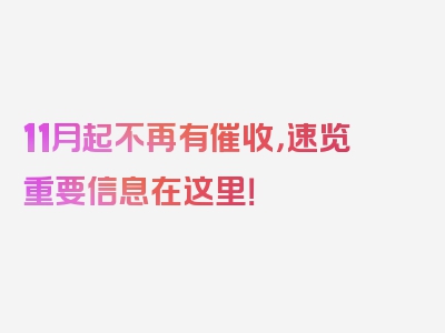 11月起不再有催收，速览重要信息在这里！