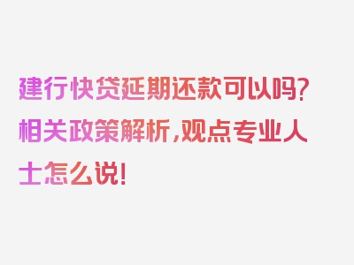 建行快贷延期还款可以吗?相关政策解析，观点专业人士怎么说！