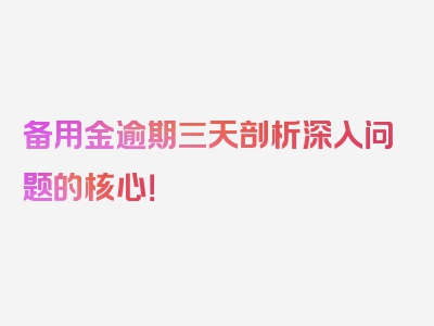 备用金逾期三天剖析深入问题的核心！