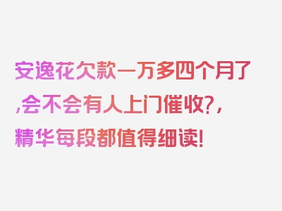 安逸花欠款一万多四个月了,会不会有人上门催收?，精华每段都值得细读！