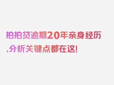 拍拍贷逾期20年亲身经历，分析关键点都在这！