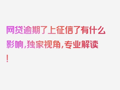 网贷逾期了上征信了有什么影响，独家视角，专业解读！