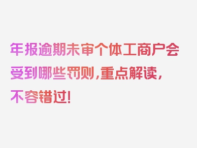 年报逾期未审个体工商户会受到哪些罚则，重点解读，不容错过！