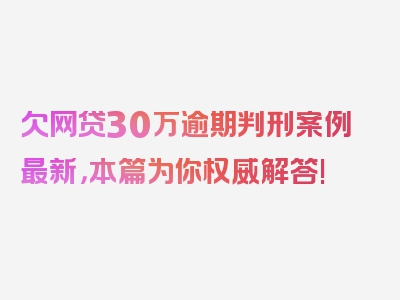 欠网贷30万逾期判刑案例最新，本篇为你权威解答!