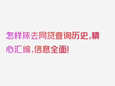 怎样抹去网贷查询历史，精心汇编，信息全面！