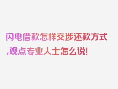 闪电借款怎样交涉还款方式，观点专业人士怎么说！