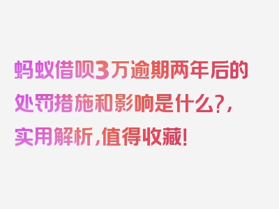 蚂蚁借呗3万逾期两年后的处罚措施和影响是什么?，实用解析，值得收藏！