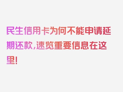 民生信用卡为何不能申请延期还款，速览重要信息在这里！