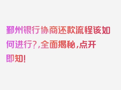 鄞州银行协商还款流程该如何进行?，全面揭秘，点开即知！