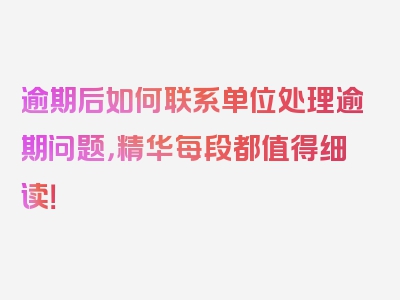 逾期后如何联系单位处理逾期问题，精华每段都值得细读！