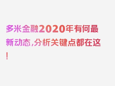 多米金融2020年有何最新动态，分析关键点都在这！