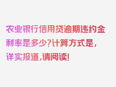 农业银行信用贷逾期违约金利率是多少?计算方式是，详实报道，请阅读！