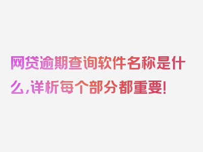 网贷逾期查询软件名称是什么，详析每个部分都重要！