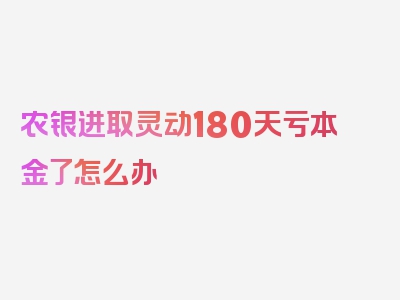 农银进取灵动180天亏本金了怎么办