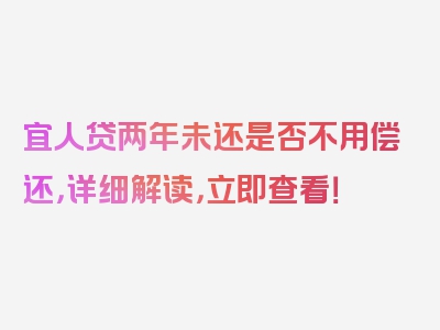 宜人贷两年未还是否不用偿还，详细解读，立即查看！