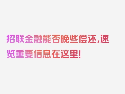 招联金融能否晚些偿还，速览重要信息在这里！