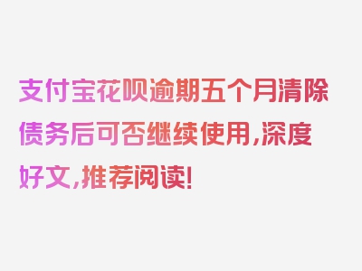 支付宝花呗逾期五个月清除债务后可否继续使用，深度好文，推荐阅读！