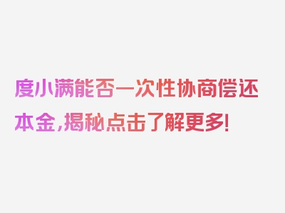 度小满能否一次性协商偿还本金，揭秘点击了解更多！