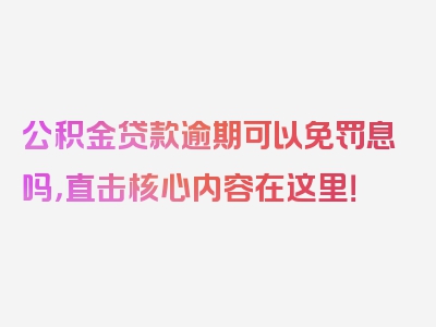 公积金贷款逾期可以免罚息吗，直击核心内容在这里！