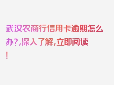 武汉农商行信用卡逾期怎么办?，深入了解，立即阅读！