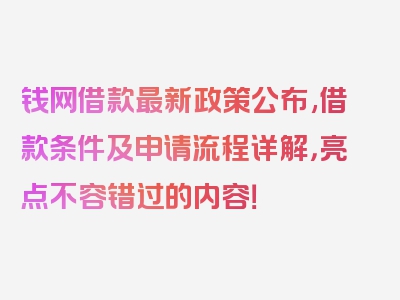 钱网借款最新政策公布,借款条件及申请流程详解，亮点不容错过的内容！