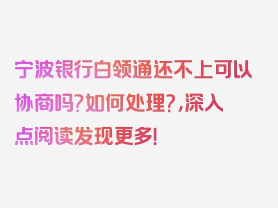 宁波银行白领通还不上可以协商吗?如何处理?，深入点阅读发现更多！