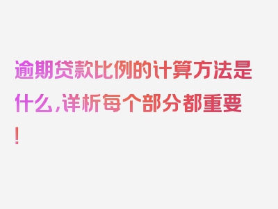 逾期贷款比例的计算方法是什么，详析每个部分都重要！