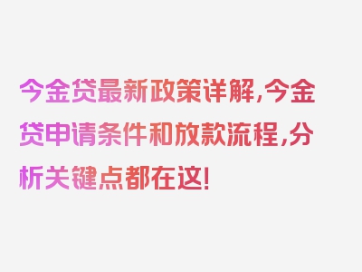 今金贷最新政策详解,今金贷申请条件和放款流程，分析关键点都在这！