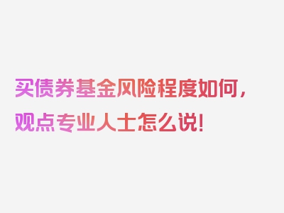 买债券基金风险程度如何，观点专业人士怎么说！