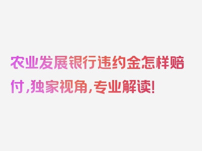 农业发展银行违约金怎样赔付，独家视角，专业解读！