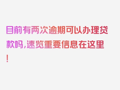 目前有两次逾期可以办理贷款吗，速览重要信息在这里！