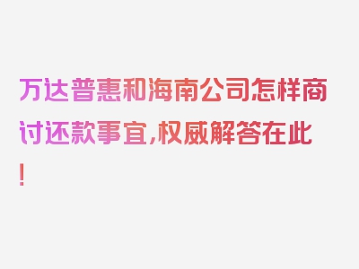 万达普惠和海南公司怎样商讨还款事宜，权威解答在此！