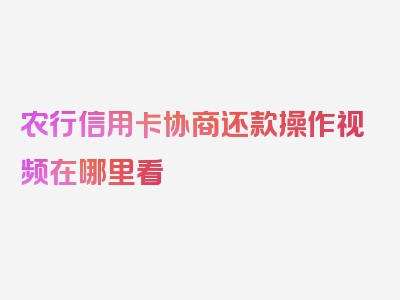 农行信用卡协商还款操作视频在哪里看