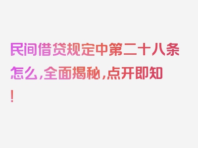 民间借贷规定中第二十八条怎么，全面揭秘，点开即知！