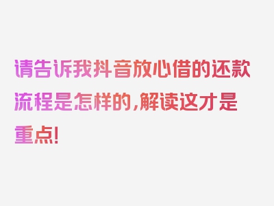 请告诉我抖音放心借的还款流程是怎样的，解读这才是重点！