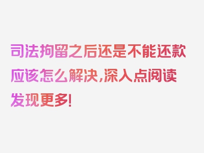 司法拘留之后还是不能还款应该怎么解决，深入点阅读发现更多！