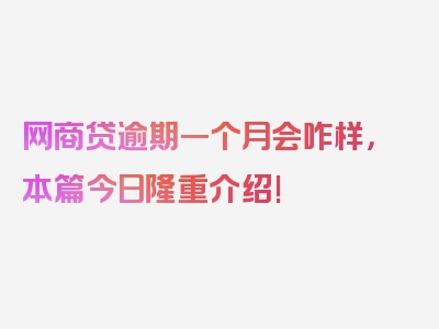 网商贷逾期一个月会咋样，本篇今日隆重介绍!