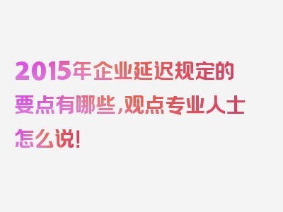 2015年企业延迟规定的要点有哪些，观点专业人士怎么说！