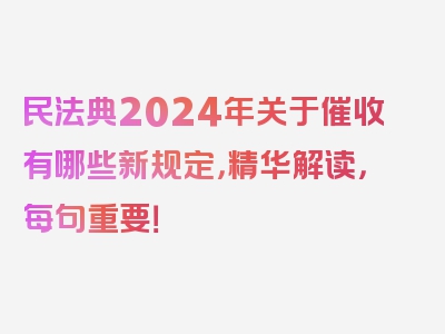 民法典2024年关于催收有哪些新规定，精华解读，每句重要！