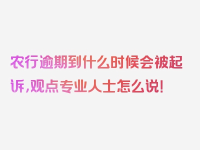 农行逾期到什么时候会被起诉，观点专业人士怎么说！