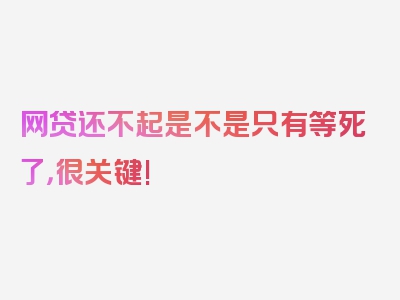 网贷还不起是不是只有等死了，很关键!