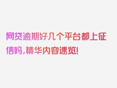 网贷逾期好几个平台都上征信吗，精华内容速览！