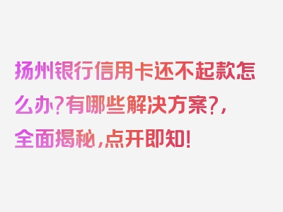 扬州银行信用卡还不起款怎么办?有哪些解决方案?，全面揭秘，点开即知！