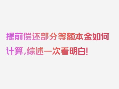 提前偿还部分等额本金如何计算，综述一次看明白！