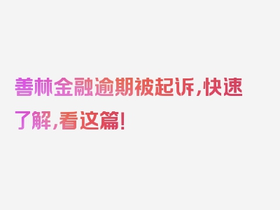 善林金融逾期被起诉，快速了解，看这篇！