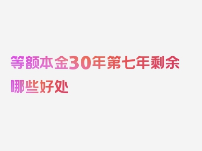 等额本金30年第七年剩余哪些好处