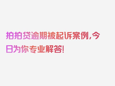 拍拍贷逾期被起诉案例，今日为你专业解答!