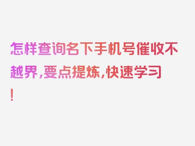 怎样查询名下手机号催收不越界，要点提炼，快速学习！