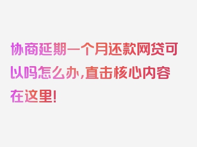 协商延期一个月还款网贷可以吗怎么办，直击核心内容在这里！